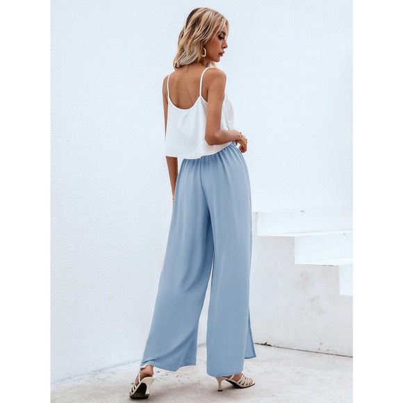 2 piece set: Cami crop Top & Belted Split thigh wide leg Pants hot pink - Picture 11 of 11